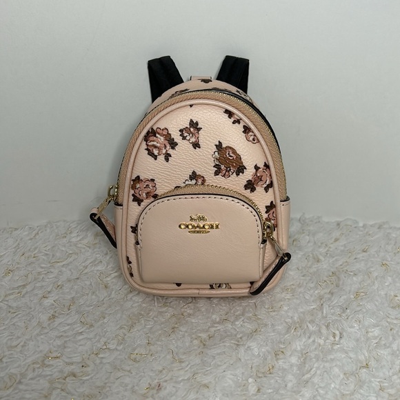 Coach Pink and Brown Floral Mini Bag Keychain - Picture 10 of 13